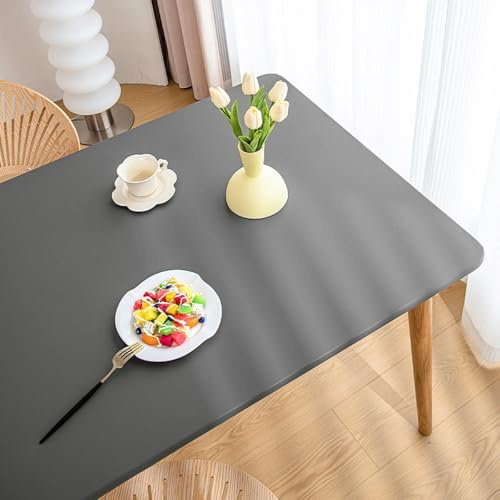 Aniyan Elastische Tischdecke Rechteckig – Abwischbar Wasserdicht PU Tischhusse mit Gummizug, Öl- & Schmutzabweisend, für Küche, Terrasse, Outdoor & Esstischdeko(Grau, 90x150cm)