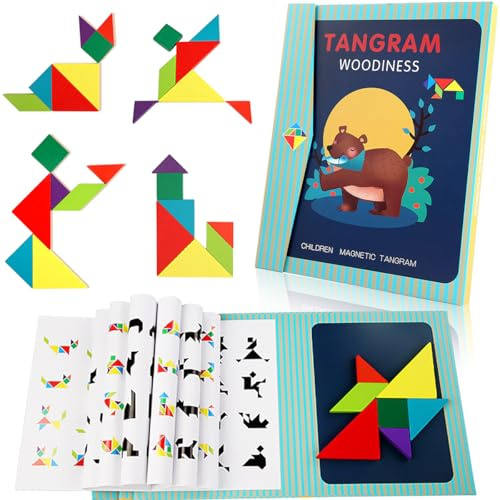 Magnetisches Tangram, magnetisches Holz-Magnet -Puzzle für Kinder | Tangram-Geschenk für Kinder, Magnetpuzzle geeignet für Kinder ab 3 Jahren