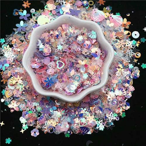 10 g/50 g Glitzer-Pailletten-Mix in Stern-, Herz-, Punkt- und Schmetterlingsform, bunte Nagelpailletten für Shaker-Nagelkunst, Flakies, Paillettendekoration – 03 lila – 50 g