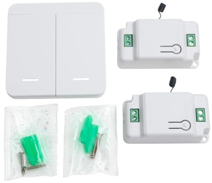CashMuch Funk-Lichtschalter-Fernbedienungsset, 2-Gang-Schalter mit 2 Reivern, 433 MHz RF, 660 Ft Reichweite, keine Verkabelung erforderlich, für Innen- und Außenbeleuchtung