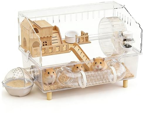 Habitat pour Hamster Habitat en Acrylique pour Petit Animal | Avec Roue d'Exercice, Fontaine à Eau, Maisonnette-Litière Pour Activité, Repos, Sommeil, - Convient aux Hérissons