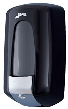 Jofel - Dosificador de Jabón Líquido para Pared, Recargable con Capacidad para 0.9L, Dispensador Jabón Baño Rellenable, Válvula Anticorrosión y Antigoteo, Carcasa ABS, Aitana AC70600, Negro