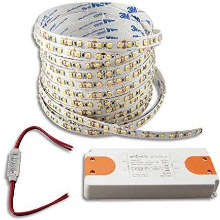 INNOVATE LED Strip 5M SET | 12V | 9,6W/m | inkl. Mini Kabeldimmer + Trafo ECO Transformator für LED Stripes | Driver | Netzteil | Flexband | LED Streifen