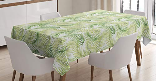 ABAKUHAUS Feuille de Palmier Nappe, Environnement Frais, Linge de Table Rectangulaire pour Salle à Manger Décor de Cuisine, 140 x 240 cm, Vert Clair Vert Fougère
