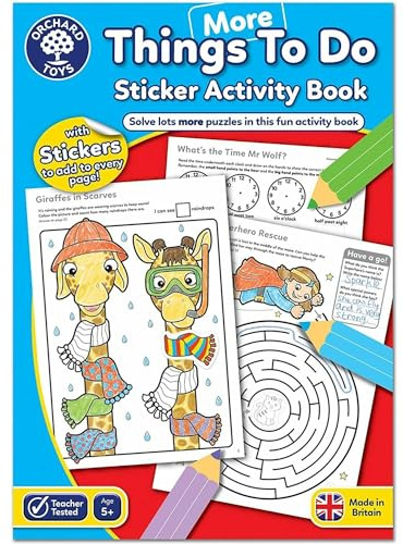 Orchard Toys More Things To Do Sticker Colouring Activity Book, Educational Colouring Activity Book for Kids Age 5 Years +, Perfect for Parties.,Multicolor,21cm x 2cm x 29cm