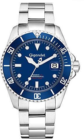 Gigandet Herren Automatikuhr Saphirglas Edelstahl SEA Ground 300 Taucheruhr Made in Germany 300m/30atm mit Edelstahlarmband - G300-002M