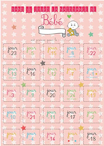 Calendrier de l’Avant Naissance | 25 Astuces Futurs Parents | Grande Carte A3 Illustrée | Sans Chocolat | Cadeau Grossesse & Baby Shower | Avec Chevalet Carton Adhésif