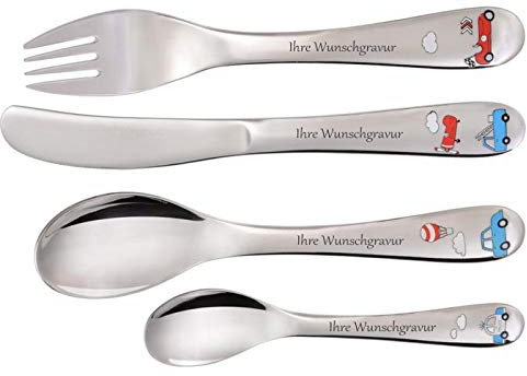 TR GRÄWE Kinderbesteck 4-TLG. Autos, mit Namensgravur