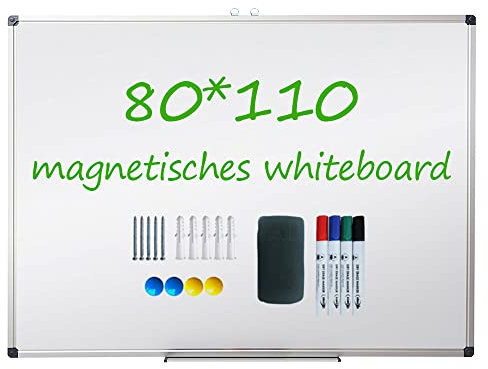 XIWODE Whiteboard mit Stiftablage, 110cm x 80cm, Magnettafel, Beschreibbar und Magnetisch, mit Kratzfeste Oberfläche, Metal Frame, Dry Erase, Writting Board