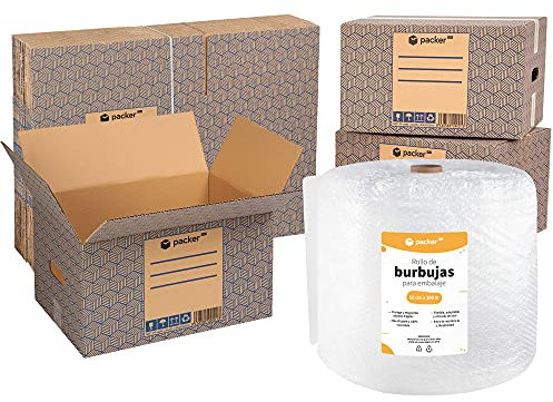 packer PRO Rollo Plastico Burbujas Embalaje 50cm x 100m y 10 Cajas Carton 43x30x25cm