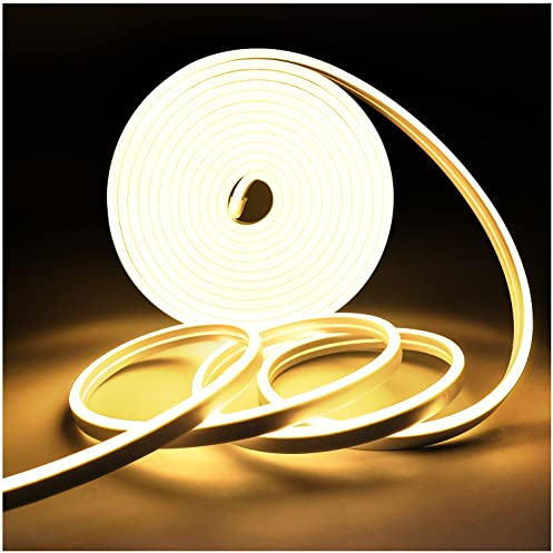 Tesfish Neon LED Streifen Licht, Band DC 12V 5M 120 LEDs/M Insgesamt 600 LEDs Warmweiß 3000K Flexibel Lichtleisten für Schlafzimmer, Bar, Spielzimmer, Geburtstag, Weihnachtsfeier