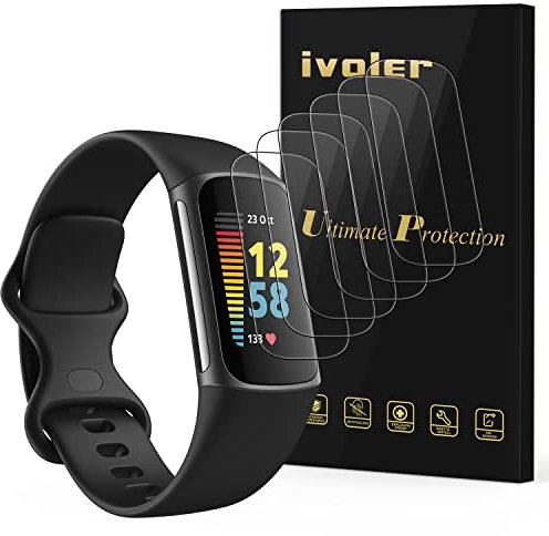 ivoler 6 Piezas Protector de Pantalla para Fitbit Charge 6 / Fitbit Charge 5, [Cobertura Completa] [líquida Instalar] [No Burbujas] HD Transparente TPU Suave láminas Protectora