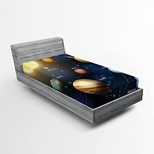 ABAKUHAUS Lehrreich Spannbetttuch, Planeten des Sonnensystems, Soft Dekorativer Stoff Bettwäsche Rund-um Elastischer Gummizug, 90 cm x 200 cm, Nachtblau Ringelblume