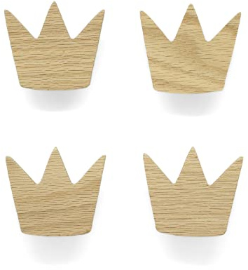 PLT Möbelgriffe im Märchen Motiv für Kindermöbel aus unbehandeltem Eichenholz, Knauf, Knopf, Weltall, Kommode, Schrank, Schublade, Tür, Kinderzimmer, Geschenk (4, Krone)