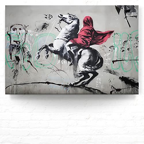Banksy XXL Leinwand-Bild, Napoleon On Horse als Wandbild, 120x80cm cm groß, Street Art Banksy-Style als moderner Kunstdruck zur Wanddekoration. Banksy Wandbilder für Wohnzimmer, Büro