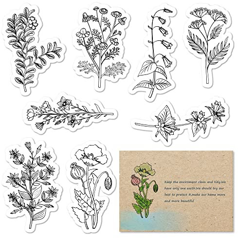 Hying Frühlingsblumen-klare Stempel für Kartenherstellung, Lilie Gänseblümchen-Pflanzen, transparente Gummistempel für Bullet Journal DIY Scrapbook Dekoration handgemachtes Handwerk Notizbuch