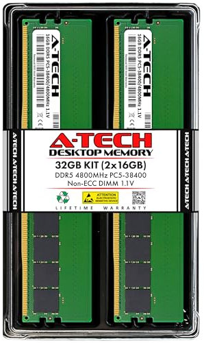 A-Tech 32 GB (2 x 16 GB) DDR5 4800 MHz UDIMM PC5-38400 CL40 DIMM 288-Pin 1.1V Desktop RAM Moduli