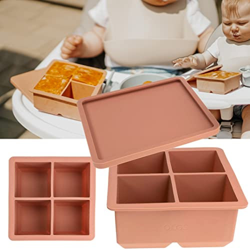 OLGS Babybrei einfrieren Behälter Silikon | Babynahrung Aufbewahrung Beikost Gefrierform | Brei einfrieren für Baby und Kleinkind | 4 Portionen in Rosa (Muted)
