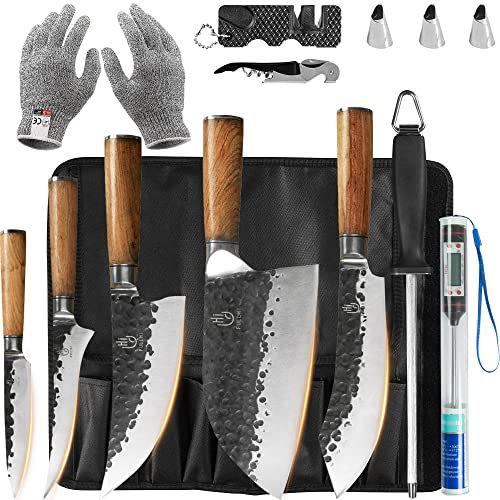 FULLHI Set di coltelli da chef Japan, set di coltelli da cucina con fodero e custodia per coltelli, coltello da chef in acciaio inox ad alto tenore di carbonio con manico in palissandro (11 PCS)