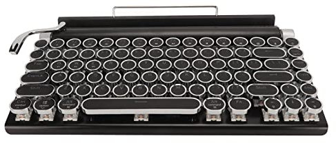Fockety Kabellose Schreibmaschinen-Tastatur, 83 Tasten Punk Runde Tastenkappen Retro Mechanische Gaming-Tastatur Unterstützung kabelgebundene Bluetooth-Verbindung, Light Up Keyboard für PC (Schwarz)