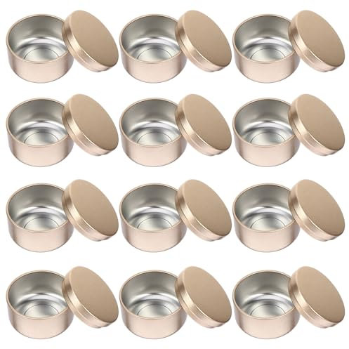 VILLCASE Kit para hacer velas, recipientes redondos de aluminio para velas, latas para hacer velas a granel con tapas, tarros para velas para hacer velas, 12 unidades