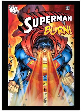 Displate - Poster aus Metall - Einfache Montage ohne Bohren - DC Comics - DC Comic Book Covers - Superman Burn - Größe M - 32x45cm Matt