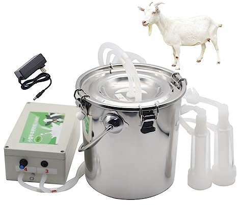 hzexun 5LZiegenmelkmaschine, wiederaufladbarer Host, Regulierung der Pulsationsgeschwindigkeit, automatischer Stopp der Melkmaschine, wenn sie mit Milch gefüllt ist, mit Milcheimer aus Edelstahl