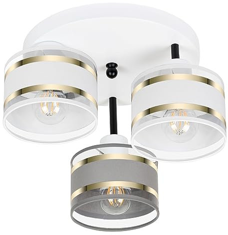 alfalux Deckenlampe Mit 3 Lampenschirmen LED Deckenleuchte Lampe Wohnzimmerlampe Schlafzimmerlampe Wohnzimmer Schlafzimmer Küche Leuchte Deckenleuchten Weiß/Grau/Weiß TI-3030WE-WEGRWE