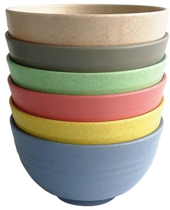 Hobein Unbreakable Large Cereal Bowls - 24 OZ Plastic Lightweight Bowl Sets 6 - Dishwasher & Microwave Safe - for Cereal, Salad,Soup, Noodle, 6 Pieces Colorful
