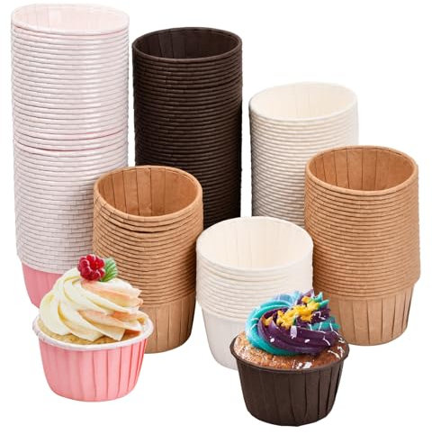200 Stk Muffin Förmchen Papier, Cupcake Formen, Muffinform papier für Hochzeit, Geburtstag, Party, Cupcake-Förmchen zum Backen, Dessertbecher Deko - Braun, Weiß, Rosa, Dunkelbraun