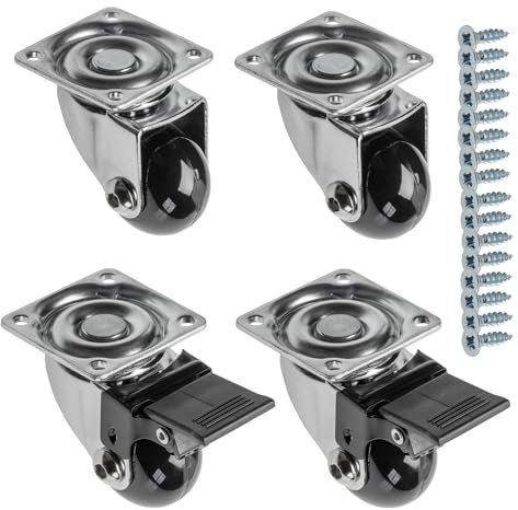 GTV - Möbelrollen BRAZIL, Lenkrollen, 4 Stück set Rollen für Möbel: 2x Rollen mit Bremse, 2x ohne Bremse, aus Stahl und Gummi, +16 konische Schrauben 4x16, Durchmesser: 35 mm, Farbe: Schwarz