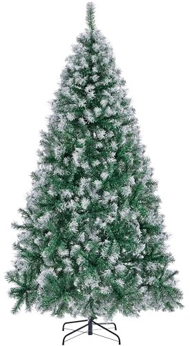 Yaheetech Albero di Natale 212 cm Innevato Folto Bianco Effetto Realistico con Neve con Supporto in Metallo Pieghevole Portatile Decorazione Natalizia