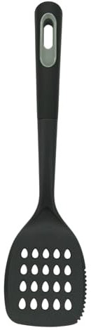 Fackelmann PRO Slotted Turner, Plastic, Fish Slice, Non-Stick Kitchen Cooking Spatula, Anti-Scratch, Burger Flipper, Heat-Resistant, Cooking Draining & Frying BBQ Utensil, 34 cm, Black & Grey