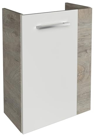 FACKELMANN Stanford Waschbeckenunterschrank schmal – Unterschrank für Waschtisch im Gäste-WC (44 cm x 60 cm x 24,3 cm) – Türanschlag Links – SBC Badezimmerschrank hängend in Braun hell/Weiß