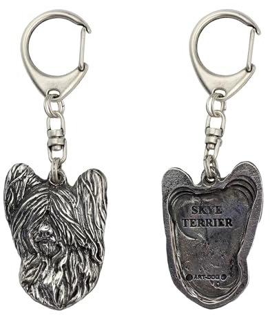 Art-Dog Niedlicher Hundeschlüsselanhänger - Exklusive Kollektion Skye Terrier Schlüsselanhänger Hund - Versilberte Keyring mit 2,5 cm Schloss - 3,9x5,5x11cm