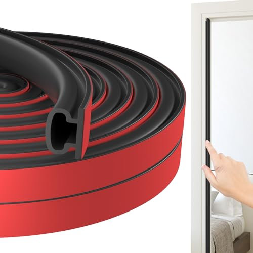 Jobon Draught Excluder for Doors, Weather Stripping Door Seal Strip, Window Soundproofing Door Sealing Strip, Rubber Self-Adhesive Draft Excluder Tape for Door Frame Window Insulation (15M, Black)