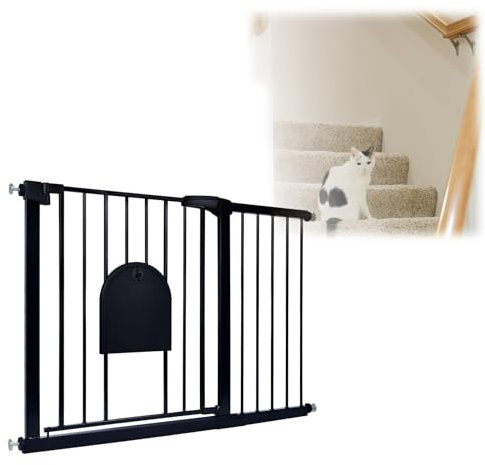 VA-Cerulean Treppenschutzgitter ohne Bohren, mit Türe für Hunde und Katzen, Türschutzgitter zum Klemmen Beidseitig Schwenkbar Selbstschließend Absperrgitter Ausziehbar Breit 105-115 cm Schwarz