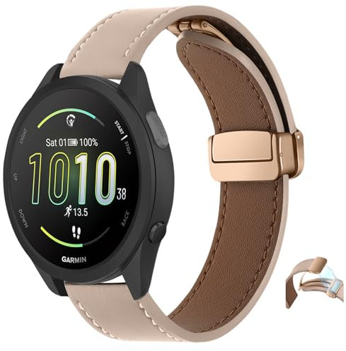 SeNool 20mm PU Lederarmband für Garmin Forerunner 165/Forerunner 165 Music/Vivoactive 6/Vivoactive 5, Magnetverschluss Leder Uhrenarmbänder für Amazfit Active 2/Active/GTR Mini/GTS 4/Bip 3 - Aprikose