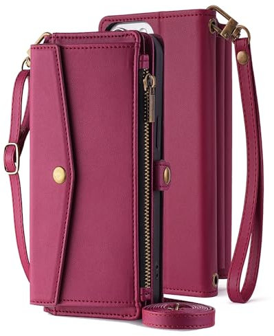 Arseaiy Étui portefeuille pour smartphone OPPO A16/A16S/A54S - Étui portefeuille à rabat en cuir synthétique avec porte-cartes et bandoulière - Poche zippée, résistant aux chocs - Coque magnétique