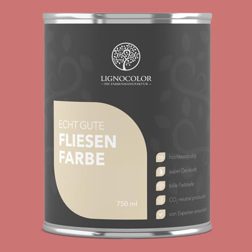 Lignocolor Fliesenfarbe matt | hochbeständige Farbe für Wand- & Bodenfliesen (Altrosa matt, 750 ml) | hochdeckend für den Innenbereich