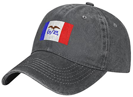 KWQDOZF Baseballkappe mit Siegel der Iowa State Flag-Muster – verstellbare Vintage-Papa-Mütze aus gewaschener Baumwolle, Unisex, Sportfans, Schwarze Kappen