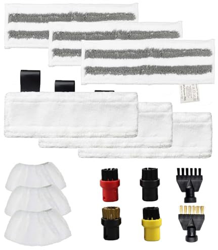 Getyjoe 15 Pezzi Accessorio per Pulitore a Vapore Karcher Easyfix SC1/SC2/SC3/SC4/SC5/SV7 3 Teli in Microfibra + 3 Linguette Abrasive + 3 Panni per Ugello Manuale+ 6 Spazzole