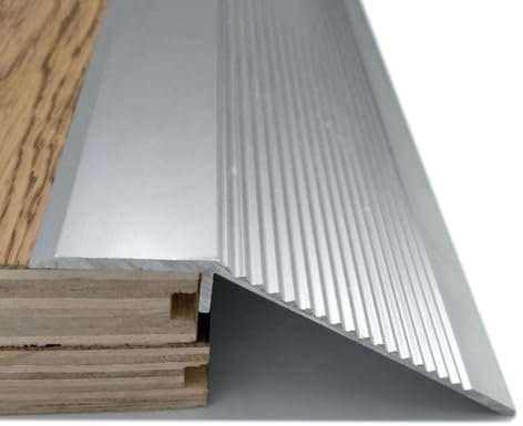 Floor Transition Strip Aluminum, Cuttable Threshold Ramp Drop High 10-50mm, Carpet/Wood/Tile Threshold Reducer, Seam Binder Entry Ramp(Silver)