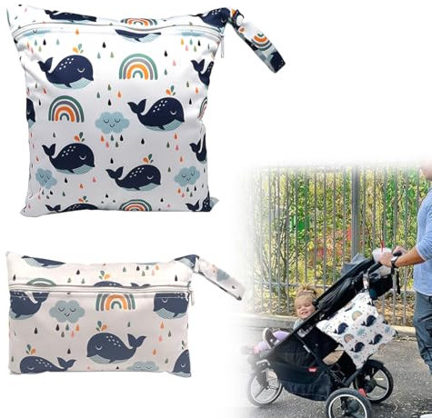2Pcs Bolsa Pañales Bebe, Bolsa Pañales Impermeable para Bebe,Reutilizable Lavable Bolsa Pañales,Bolsa Impermeable de Tela,Bolsa para pañales Bebe con Cremallera,para Viajes,Playa,Piscina