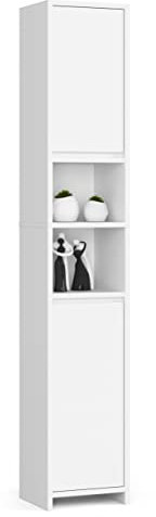 3E 3xE living.com Freistehender Badezimmerschrank: Zwei Türen, Farbe: Weiß, A: B: 32 cm, H: 180 cm, T: 28 cm.