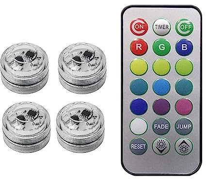 tuwiwol Kabellose LED Umgebungslicht Fernbedienung, Auto Fuß, bunte, wasserdichte, leuchtende Lampe, Aquarium Party Dekoration, 4 Lichter