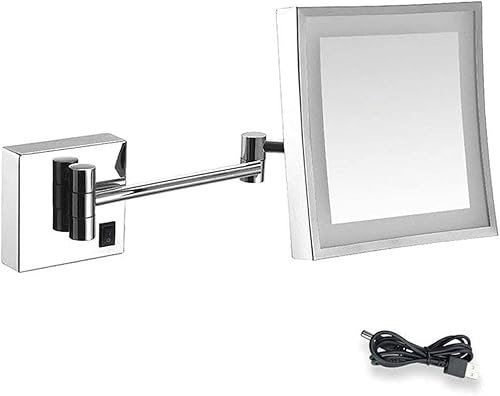 Fitlin Badezimmerspiegel, Make-up-Spiegel zur Wandmontage, wiederaufladbarer USB-LED-Beleuchtungsspiegel, 3-fache Vergrößerung(Chrome)
