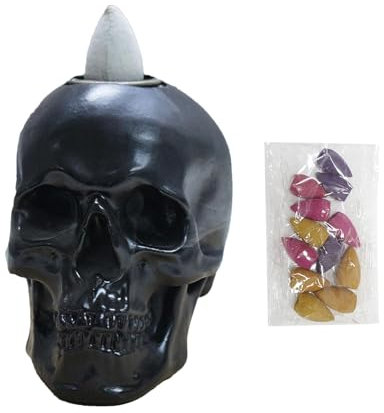 Brûleur d'encens en forme de tête de mort d'Halloween - Porte-encens en résine - Sculpture décorative de table - Décoration en céramique - Pour table de chevet, chambre à coucher, saison