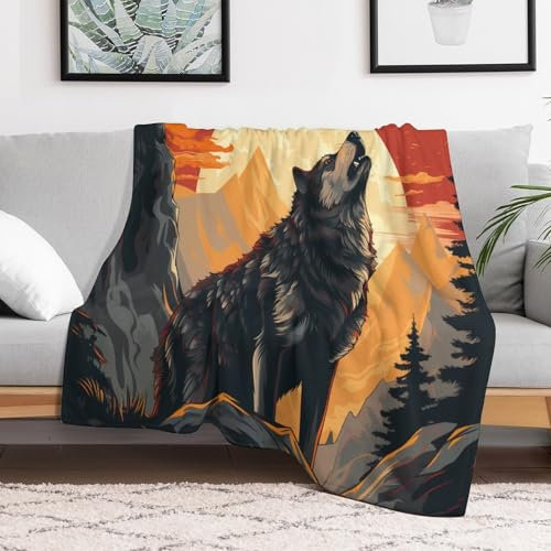 Wolf Wolldecke Für Couch – Flauschige Und Warme Decke Für Gemütliche Herbstnächte, 80×100cm