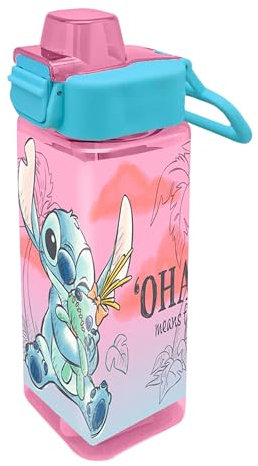 Disney Stitch Bouteille Réutilisable, Gourde D'eau Rectangulaire pour Filles, Bouteille de Voyage, Capacité 500 ml